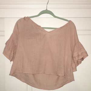 pink cropped blouse